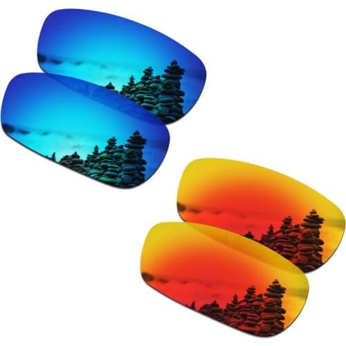 SmartVLT 2 Pairs Polarized Sunglasses Replacement Lenses for Oakley Crosshair 2.0 Ice Blue and Fire Red