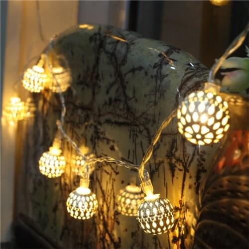 LED Ball Light String Fairy Garland Lighting Strings Golden Metal Ball Batteries Home Festival Decoration