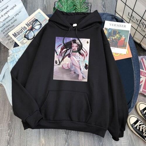 Midouzi Printed Hoodie Women Anime Demon Slayer Hoodies Female Sweatshirt 2021 Autumn Winter Fleece Pullovers Harajuku Hoody