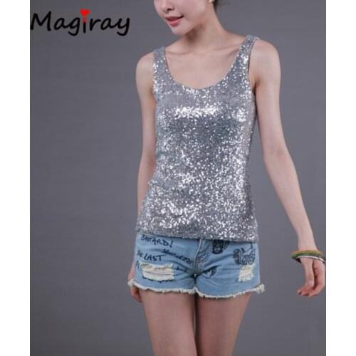 New Slim Sequins Bling Womens Tops Fashion 2020 Cotton Patchwork Plus Size Loose Modal Solid Sleeveless Women Sexy Tank Top C485