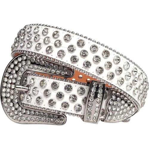 Fashion Western Rhinestones Belt Removable Buckle Luxury Strap Leather Studded Belt for Women Men Cowgirl Cowboy Ceinture Femme