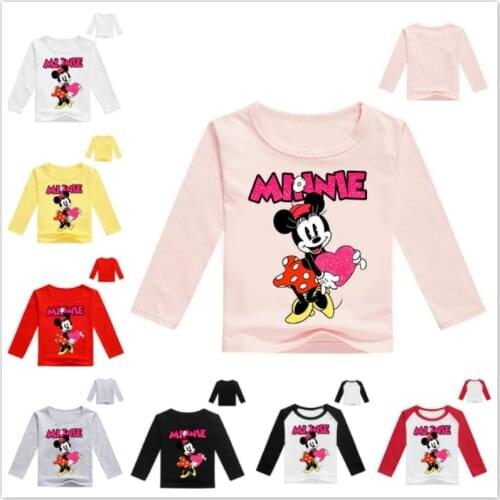 Spring Baby Boys T-Shirts Cartoon Minnie Mouse Printed Girls Long Sleeve T Shirts Cotton Top Tee Kid Toddler Childrens Clothing