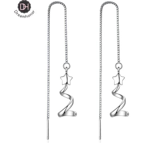 Dreamhonor 925 Silver Simple Five-pointed Star Rotating Long Tassel Women Earrings Summer Jewelry Girls Party Gift