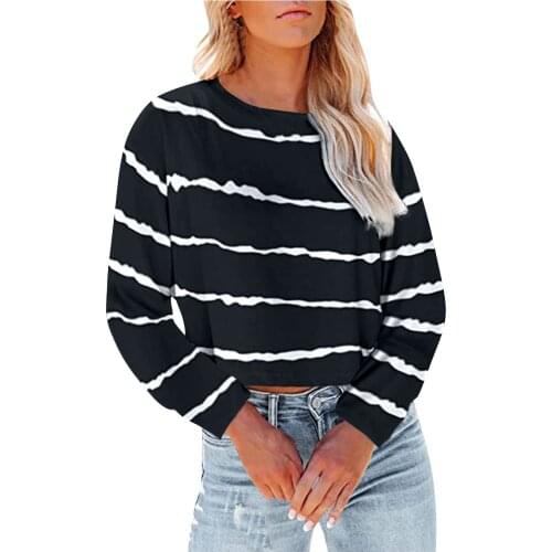 Striped Print Womens Tops And Blouses Womens Stitching Round Neck Casual Pullover Long-sleeved Blouse Blusas Mujer De Moda 2021