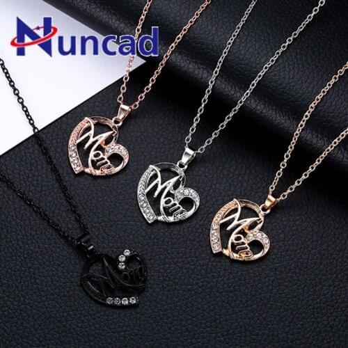 Creative Jewelry Letter MOM Love Heart Pendant Necklace For Women Crystal Female Necklaces Mothers Day Gift Wholesale