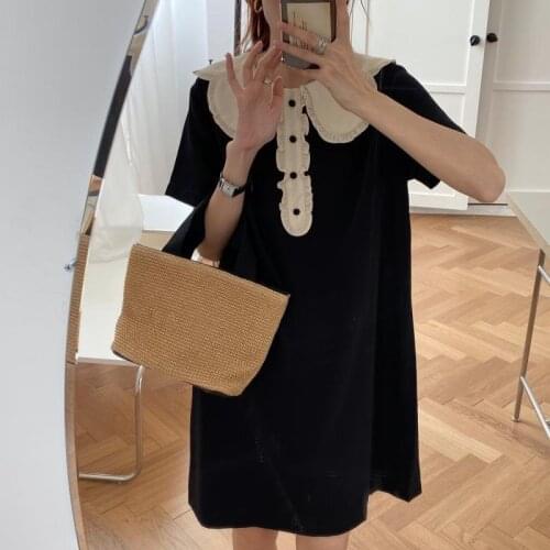 Alien Kitty Ruffles Chiffon Chic Color-Hit Sweet Sexy Dress Womens 2020 New Summer Black Loose Hepburn Mini Dresses Vestidos