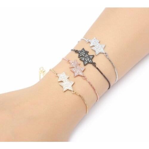 Gold silver Chain bracelet micro pave cz rope Cubic Zirconia adjusted efs1 white Stars Charms Women Girls Bangles Jewelry