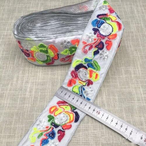 1yard Ethnic Sequins Webbing Ribbons Clothing Decorative Embroidered Lace Trims DIY Sewing Accessories