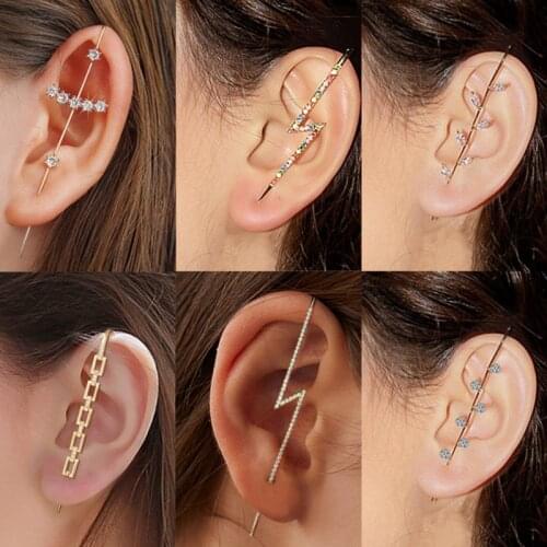 2Pcs/Set Gold Crystal Dangle Earrings For Women Asymmetric Lightning Flower Hook Earring Ear Climber Brincos Jewelry