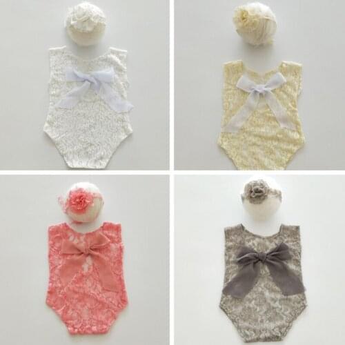 2PCS/set Baby Girl Dress Photo Costume Newborn Photography Props Hat Lace Romper Bodysuits Outfit Infant Studio Shoot Photo