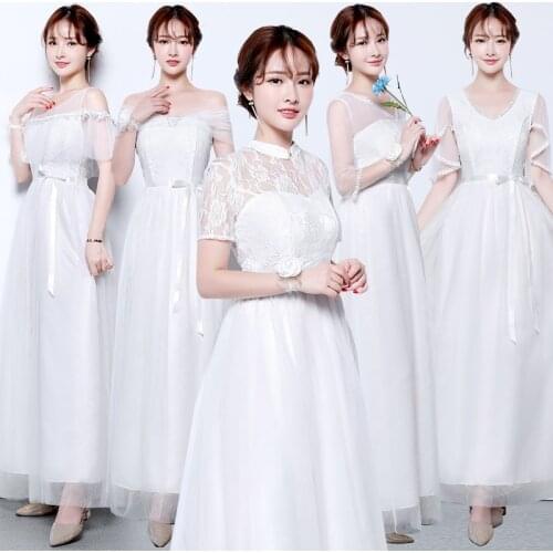 2020 Long Beautiful Short Sleeve White Bridesmaid dress prom 5 styles Wedding party dresses size 2 to size 14 and size 16 SW0050