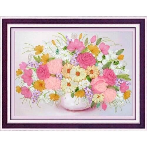 3D Rose Ribbon embroidery kit flowers Bouquet DIY Handmade Embroidery cross-stitch needlework supplies material bag Home Decor