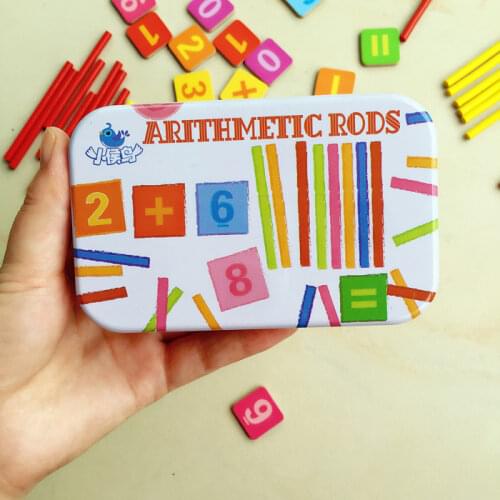 50 Learning Sticks and 25 Magnetic Digital Puzzles Math Game Mini Jigsaw Tin Box Educational Numbers Wooden Toys Children Gift