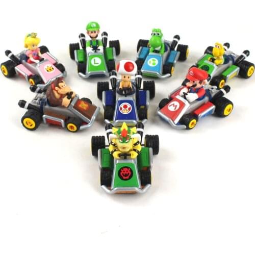 8pcs/set 4-5cm Super Mario Cartoon Kart Pull Back Car Decoration Figure Toys Doll