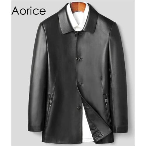 Aorice Men Genuine Sheep Skin Leather Jacket Coat Male Brand New Real Casual Leather & Suede Suit Long Jackets Coats MT160