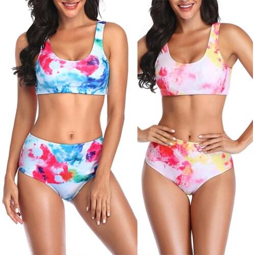 Sexy Bikinis Women Tie Dye Floral Wireless Padded Strap Bra High Waist Briefs Bikini Swimsuit Bathing Suit Female Swimwear Women