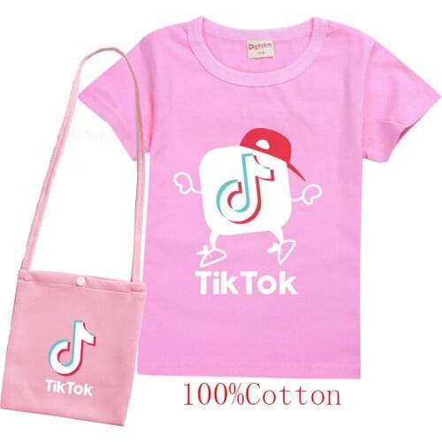 TIK TOK Childrens summer T-shirt cotton T-shirt + bag set Girls fashion casual short-sleeved toddler t shirt clothe
