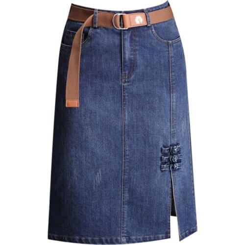 Denim Half-Length Skirt Womens Spring Autumn Mid-Length 2021 New High-Waist Temperament One-Step Skirts Thin Cowgirl Hip Ski