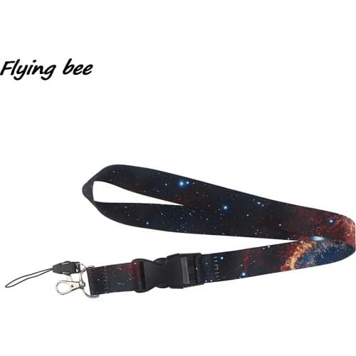 Flyingbee Universe Starry Sky Painting Art Key Chain Buckle Lanyard Neck Strap For Phone Keys ID Card Creative Lanyards X1468