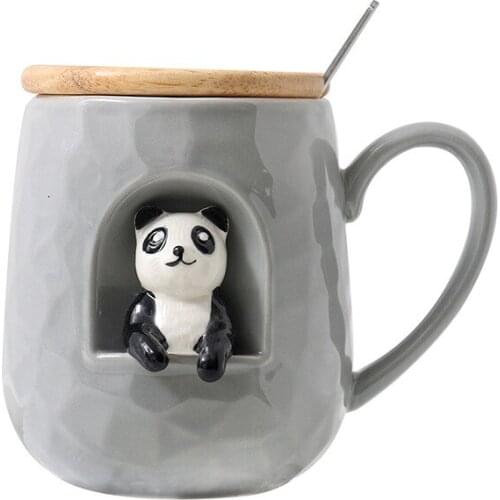 1 Set Cartoon Cat Relief Glaze Ceramic Cup Creative Mug With Lid Spoon Boys And Girls Lovers Coffee Milk Glass