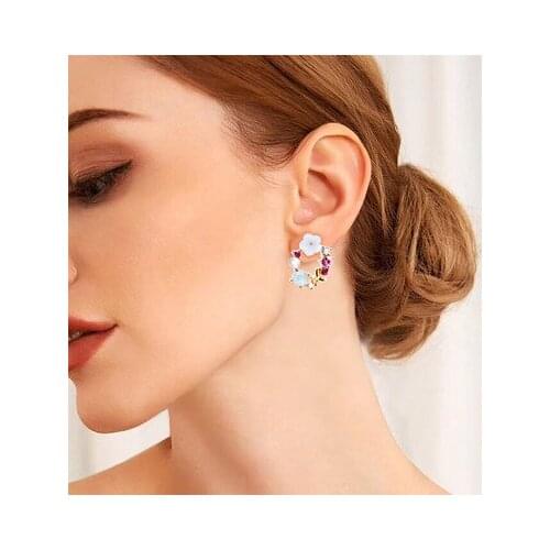 Korean New Design Fashion Jewelry Exquisite Copper Inlay Color Zircon Flower Leaf Garland Women Earrings
