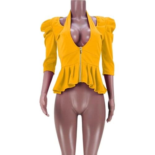 Jackets Women Coat Spring Vintage Korean Fashion Bomber Autumn Female Blazer Clothing Halter Neck Puff Sleeve Ruffle 2021