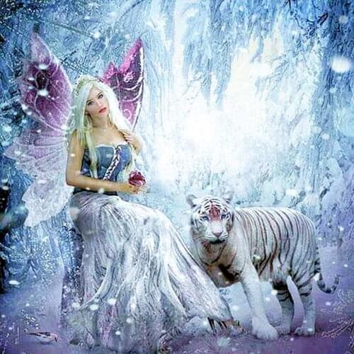 Square diamond painting cross stitch Fairy and tiger diamond embroidery pattern diamond mosaic 5d diy full rhinestones paste