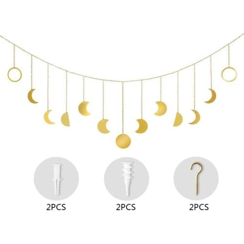 Metal Round Piece Sun Moon Shape Hanging Decoration Photo Wall Hang Ornament