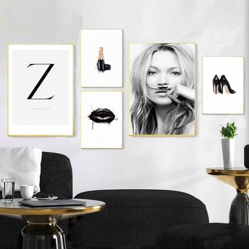 Fashion Black White Lips Make Up Canvas Painting Morderm Posters Prints Nordic Wall Art Picture For Living Room Home Decoration