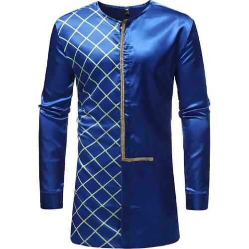 Mens Hipster African Clothes LongIine Plaid Shirt Nice Fashion Traditional Tribal Dashiki Dress Shirts Men African Clothing