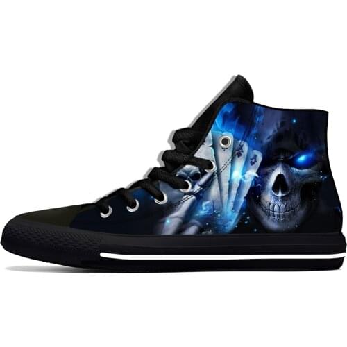 Grim Reaper Death Skull Poker Skeleton Horror Casual Cloth Shoes High Top Lightweight Breathable 3D Print Men Women Sneakers