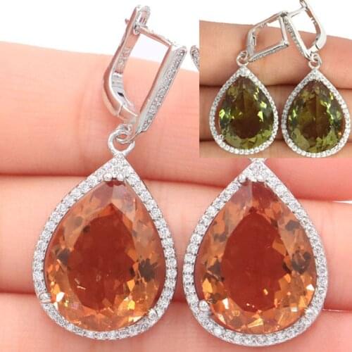 43x19mm Big European Design Jewelry Set Created Color Changing Spinel Zultanite CZ Dating Silver Pendant Earrings Fine Jewelry