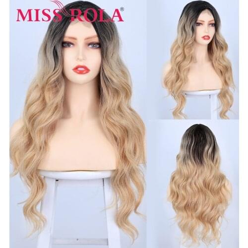 NISS ROLA Long Wavy Natural Color Gradient Golden Brown Combined Wig For Daily Wear Moderate High Temperature Resistance
