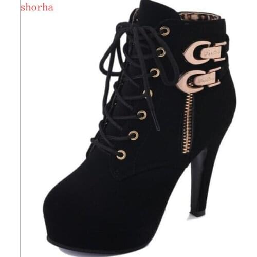 Autumn new Ankle Boots For Women Platform High Heels Female Lace Up Shoes Woman Buckle Short Boot Casual Ladies Footwear