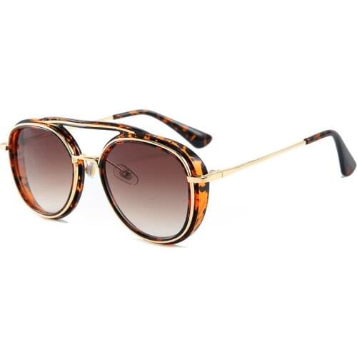 Vintage Round Sunglasses Women Double Beam Metal Frame Eyeglasses Men for Outdoor Ladies Eyewear Shades Oculos Goggles 2110DF