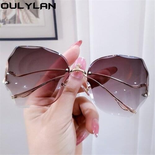 Oulylan Fashion Oversized Rimless Sunglasses Women Luxury Sexy Gray Sun Glasses Vintage High Quality Gradient Eyeglasses UV400
