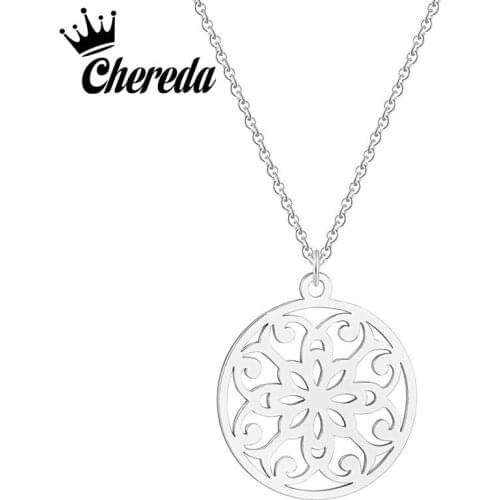 Chereda Stainless Steel Necklace for Women Silver Gold Color Necklaces Pendants Jewelry Round Shape Accessories Gift