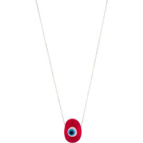 Red Evil Eye Hand Job Glass Engraved 925 Sterling Silver Chain Lady Avşar Necklace 10-15 Mm