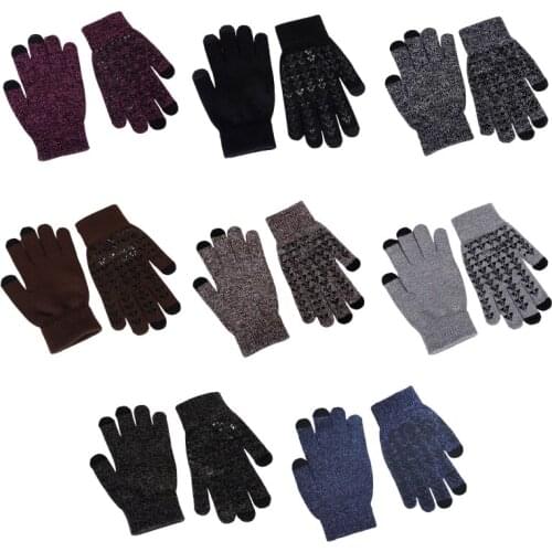 Men Women Winter Knitted Touch Screen Texting Gloves Anti-Slip Silicone Palm Elastic Cuff Thermal Lining Warm Mittens