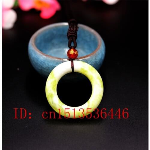 Fashion Green Jade Safety buckle pendant doughnut Necklace Jewellery Hand-Carved Relax Healing Women Man Luck Gifts Amulet P11