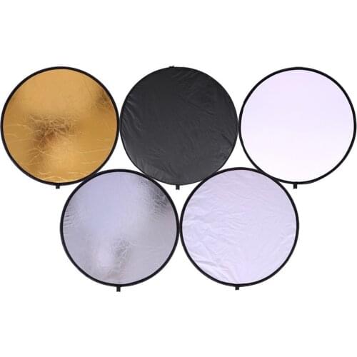 24" 60cm 5 in 1 Portable Collapsible Light Round Photography White Silivery Reflector for Studio Multi Photo Disc Diffuers