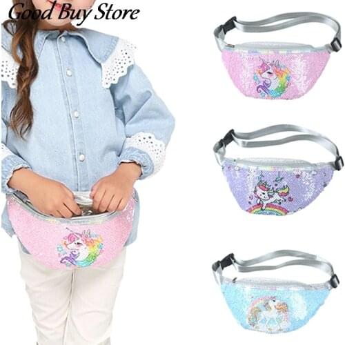Unicorn Sequins Waist Packs Children Party Purse Adjustable Belts Pouch Wallet Waterproof Phone Bags Shiny Fanny Pack Animal