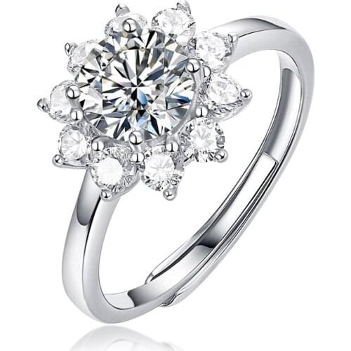 Luxury 100% 925 Sterling Silver Ring Flower Design 1ct Moissanite Ring Wedding Engagement Diamond Fine Jewelry Rings Gift