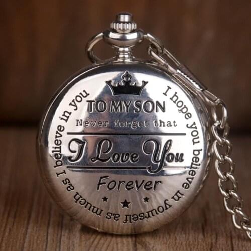 Silver To My Son Design Pocket Watches Quartz Pocket Watches Jewelry Alloy Chain Pendant Necklace Mans Womens Gifts for Boy Son