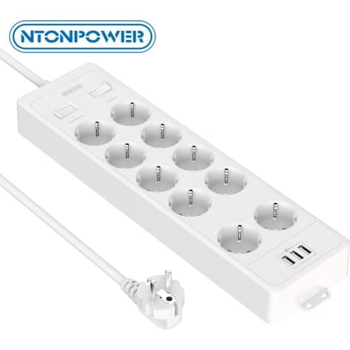 NTONPOWER Network Filter Wall Mountable Power Strip, 4000J Surge Protector with 2 Independent Switch, Extra Wide Socket, White