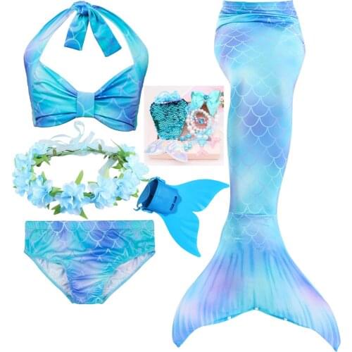 Baby Girls Blue Swimwear Kids Party Fancy Dress Costumes Ariel Princess Little Mermaid Tail Swimsuit with Swimming Fins
