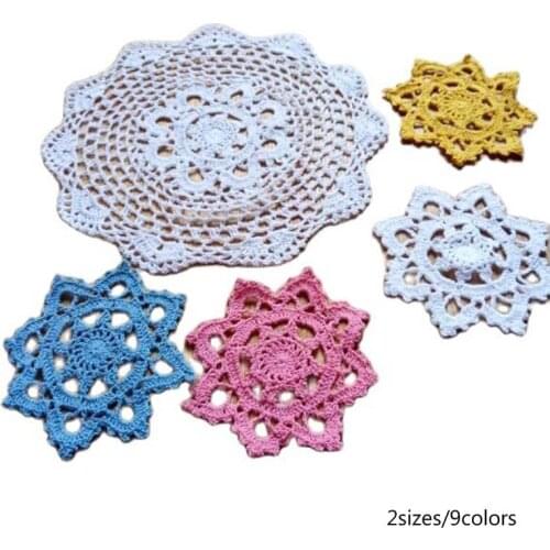 Modern Handmade cotton lace table place mat pad cloth crochet placemat cup coaster Christmas mug drink tea coffee doily kitchen