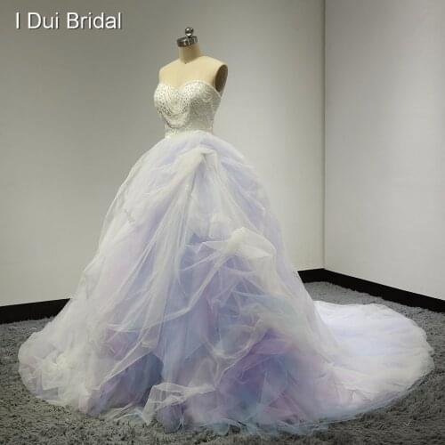 Sweetheart Ball Gown Pink Blue Purple Colored Wedding Dresses Real Photo Pearl Beaded Luxury Factory Custom Made