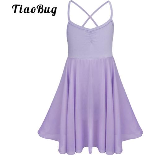 TiaoBug Girls Spaghetti Straps Chiffon Ballet Tutu Dress Gymnastics Leotard Dress Kids Stage Contemporary Lyrical Dance Costumes