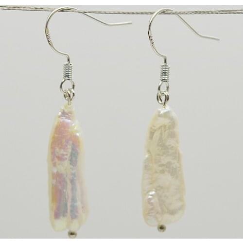 Top Quarlity Real Pearl Jewelry 8X30MM Bright White Stick Baroque Freshwater Pearl Earrings S925 Silvers Hook Perfect Women Gift